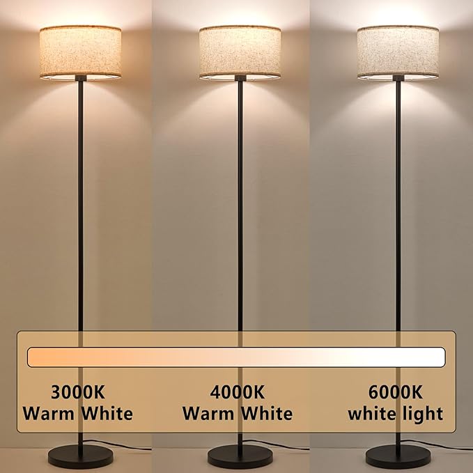Modern Living Room Bedroom Floor Lamp with LED Bulb, Modern Vertical Lamp Drum Lampshade, 63 Feet High with Footswitch Black Lamp Post, Minimalist Design Vertical Lamp for Home Office Reading - LeafyLoom