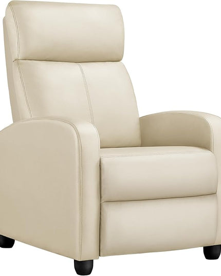 Yaheetech Recliner Chair PU Leather Recliner Sofa Home Theater Seating Adjustable Modern Single Reclining Chair Sofa with Pocket Spring Living Room Bedroom Beige - LeafyLoom