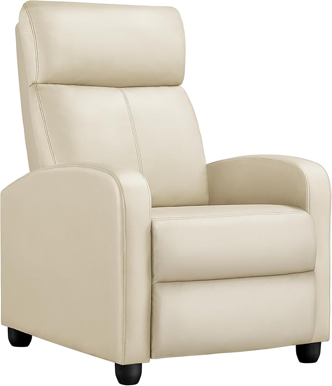 Yaheetech Recliner Chair PU Leather Recliner Sofa Home Theater Seating Adjustable Modern Single Reclining Chair Sofa with Pocket Spring Living Room Bedroom Beige - LeafyLoom