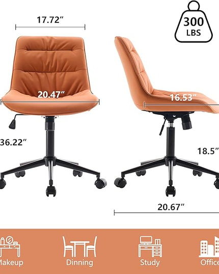 Kidol & Shellder Armless Office Chair Desk Chair Comfy Makeup Vanity Chair with Back Ergonomic Swivel Chair Home Office Desk Chairs with Wheels Computer Chair Bedroom Accent Chair(Matte Orange) - LeafyLoom