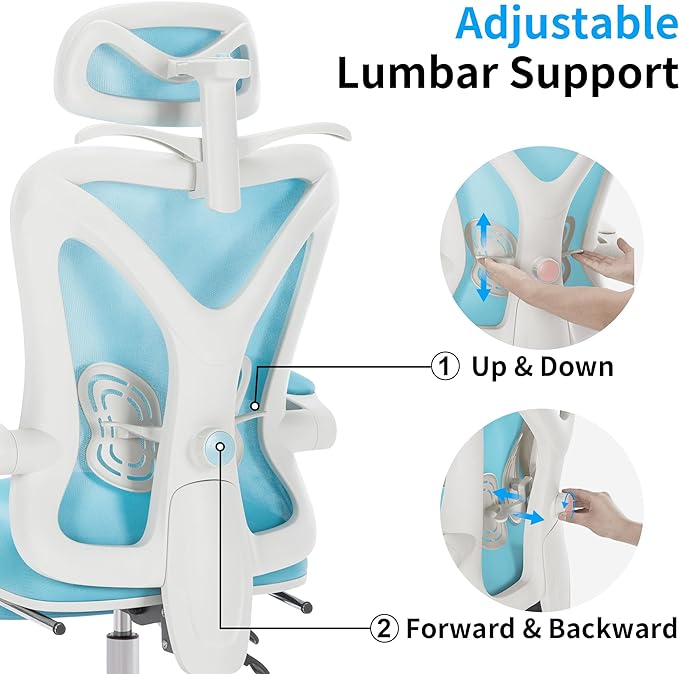 Ergonomic Office Chair with Footrest | Adjustable Lumbar Support, Reclining Desk Chair with Leg Rest, Comfortable Mesh Computer Chair for Home & Office (Blue) - LeafyLoom