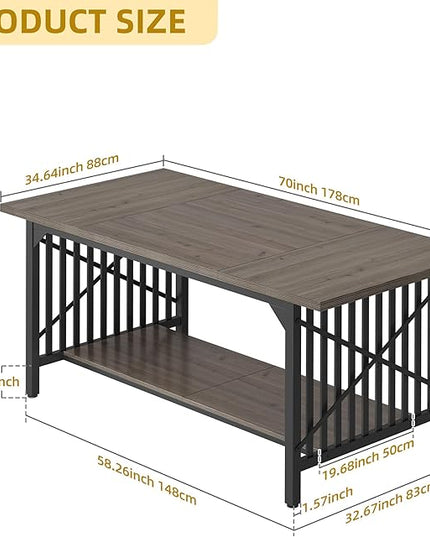 DWVO 70.8" Large Kitchen Dining Table for 6-8 People, Farmhouse Industrial Kitchen Table with Storage, Rectangle Apartment Rustic Dinning Room Dinette Tables for Eating Dinner - LeafyLoom