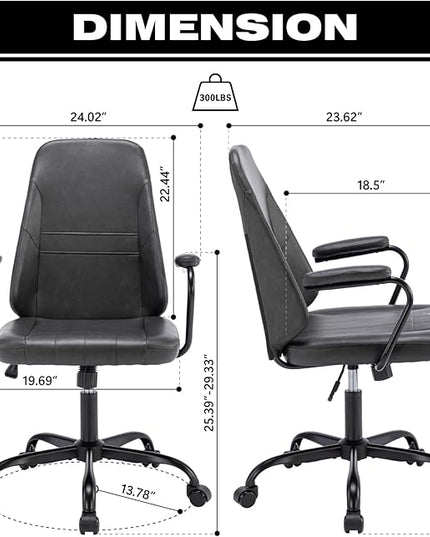 Executive Office Chair, Home Office Desk Chair, Mid Back PU Leather Desk Chair, 360° Swivel Computer Chair, Height Adjustable Tilt Vanity Task Chair for Office, Reading Meeting Room - LeafyLoom
