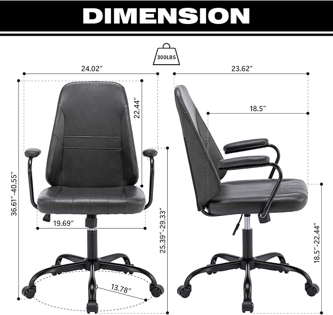Executive Office Chair, Home Office Desk Chair, Mid Back PU Leather Desk Chair, 360° Swivel Computer Chair, Height Adjustable Tilt Vanity Task Chair for Office, Reading Meeting Room - LeafyLoom