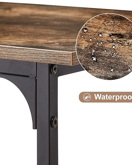 VECELO 32 Inch Small Computer Stable Writing Study Work 4 Hooks Adjustable Feet Wooden Desk for Home,Bedroom,Rusic Brown, 32Inches - LeafyLoom