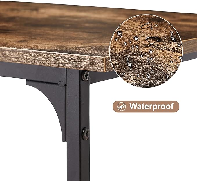 VECELO 32 Inch Small Computer Stable Writing Study Work 4 Hooks Adjustable Feet Wooden Desk for Home,Bedroom,Rusic Brown, 32Inches - LeafyLoom