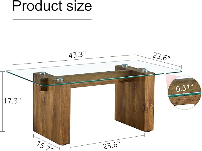 NicBex 43.3Inch Rectangular Dining Table,Modern Kitchen Table with Tempered Glass Tabletop and Wood MDF Legs for 4 to 6,Dining Room Table for Kitchen,Meeting Room and Living Room,Easy Clean,Wood - LeafyLoom
