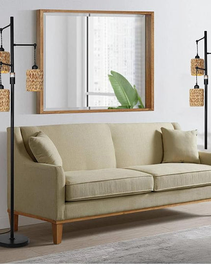 Rattan Floor Lamp, 3-Lights Boho Floor Lamp with Stepless Dimmer, Farmhouse Rustic Floor Lamps for Living Room, Tall Floor Lamp with Rattan Shades, Dimmable Standing Lamp for Bedroom - LeafyLoom