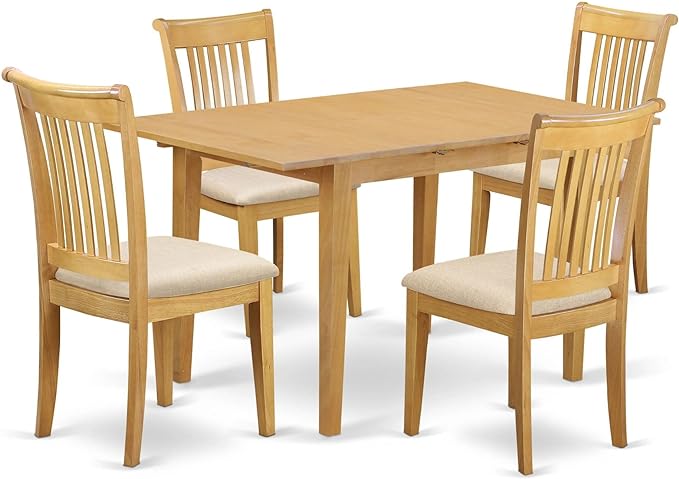 East West Furniture NOPO5-OAK-C 5 Piece Dining Set Includes a Rectangle Dining Table with Butterfly Leaf and 4 Linen Fabric Kitchen Room Chairs, 32x54 Inch, Oak - LeafyLoom