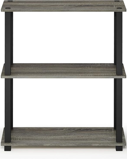 Furinno Turn-S-Tube 3-Tier Compact Multipurpose Shelf Display Rack with Square Tube, French Oak Grey/Black - LeafyLoom