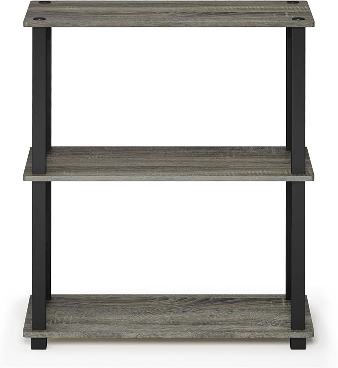 Furinno Turn-S-Tube 3-Tier Compact Multipurpose Shelf Display Rack with Square Tube, French Oak Grey/Black - LeafyLoom