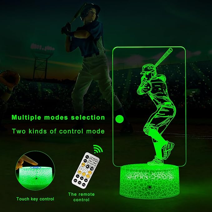 Baseball Light,Baseball Bedside Lamp 7 Colors Change + Remote Control with Timer Night Light Optical Illusion Lamps for Gift Ideas for Boys or Kids - LeafyLoom