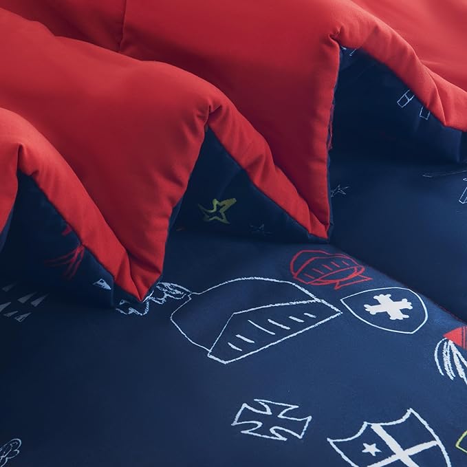 SLEEP ZONE Kids Twin Size Bedding Comforter Set 5 Pieces Breathable All Season Use for Boys (Knight‘s Tale, Twin) - LeafyLoom