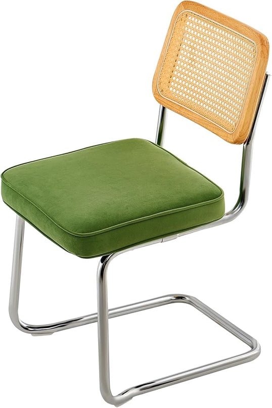 VEVOR Rattan Dining Chairs Set of 4, Mid Century Modern Dining Chair, Upholstered Velvet Accent Chair with Rattan Back, Retro Dining Room Kitchen Chair for Living Room, Bedroom, Office (18.1 Inch) - LeafyLoom