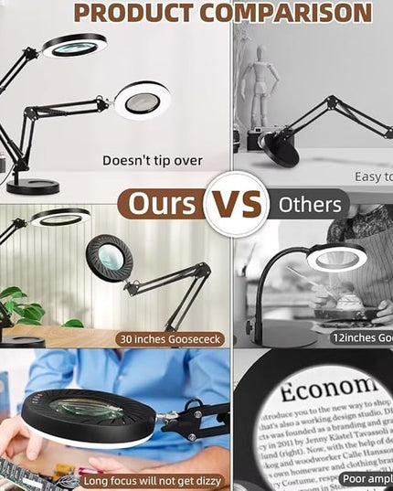 Magnifying Glass with Light and Stand - Lighted Magnifying Glass Magnifying Lamp 5 Color Modes Stepless Dimmable 2-in-1 Hands Free Magnifier with Light Magnifying Glass for Close Work Reading Repair - LeafyLoom