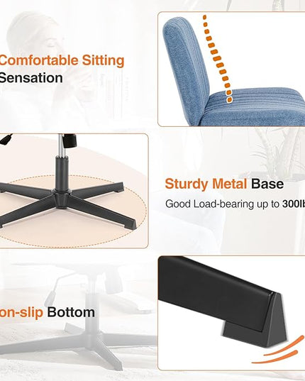 Sweetcrispy Office Chair No Wheels - Armless Desk Chair No Wheels Cross Legged Office Chair Wide Swivel Home Office Desk Chairs - LeafyLoom