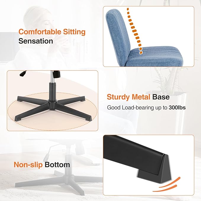 Sweetcrispy Office Chair No Wheels - Armless Desk Chair No Wheels Cross Legged Office Chair Wide Swivel Home Office Desk Chairs - LeafyLoom