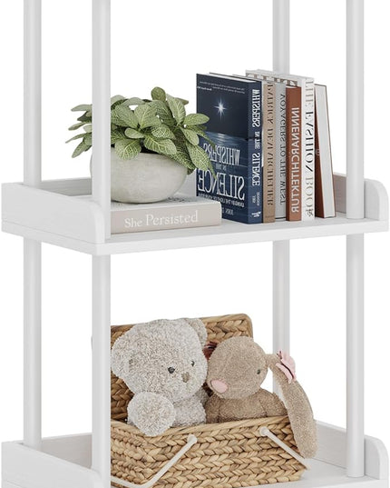 Bookshelf Small Book Shelf - 3-Tier Wood Bookcase Industrial Bookshelf with Edge Protection Metal Standing Book Shelves Display Book Rack for Living Room Bedroom Home Office (White) - LeafyLoom