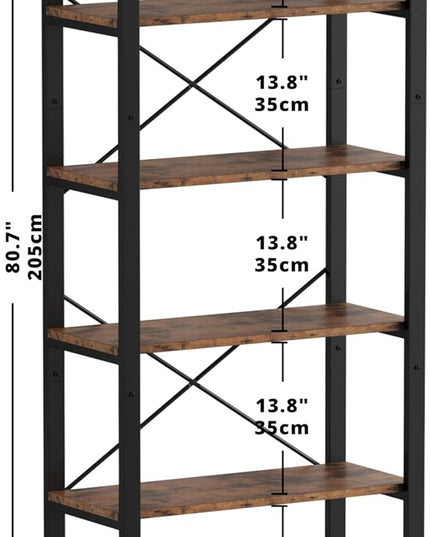 IRONCK Bookshelf 6-Tier Ladder Shelf 110lbs/shelf Display Shelf Vintage Industrial Style Bookcase for Home Office, Living Room - LeafyLoom