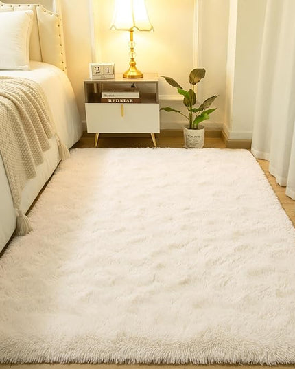 Softlife Rug for Bedroom 3x5 Feet Area Rug for Living Room Super Soft Shaggy Rugs for Kids Room Fluffy Fuzzy Carpets Long Plush Bedside Rug Nursery Christmas Home Decor for Boys Girls, Creamy White - LeafyLoom