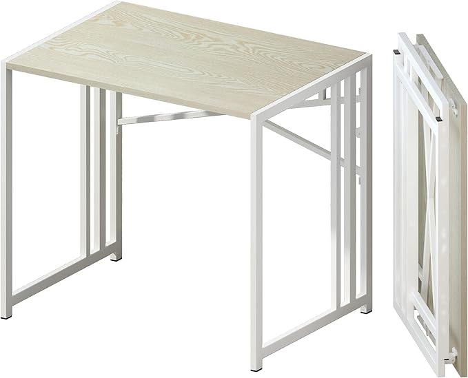 32 inch Small Folding Desk, Writing Gaming Computer Camping Desk for Small Spaces, No Assembly Required Home Office Desk, Natural and White - LeafyLoom
