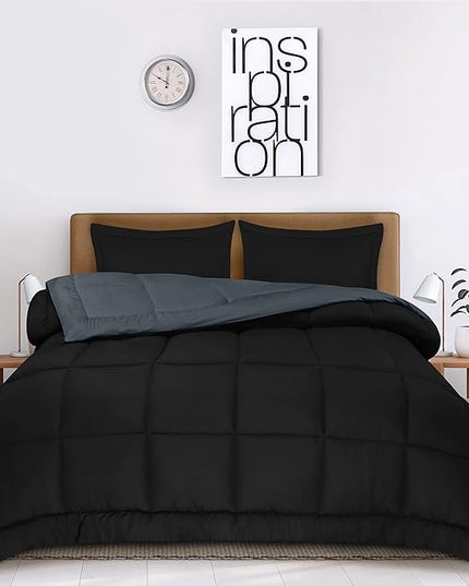 Utopia Bedding Queen Size Comforter Set with 2 Pillow Shams, Bedding Comforter Sets, Down Alternative Reversible Black/Grey Comforter, Soft and Comfortable, Machine Washable - LeafyLoom