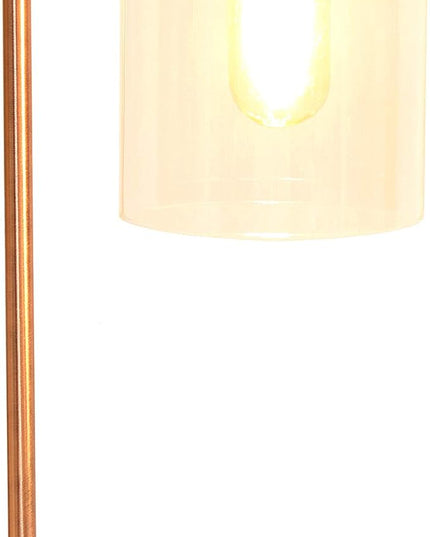 Simple Designs LD1036-RGD Bronson Antique Style Industrial Iron Lantern Desk Bedside Glass Shade Table Lamp, Rose Gold - LeafyLoom