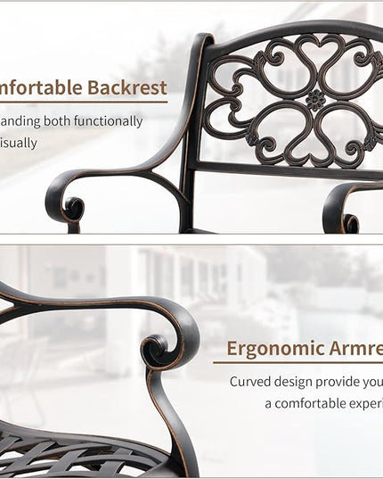 Cast Aluminum Patio Dining Set, Outdoor Bistro Set, 31.5"" Round Patio Table with Umbrella Hole, 2 Patio Chairs for Yard Porch Garden Balcony, Bronze 4 - LeafyLoom