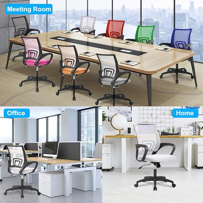 Home Office Chair Ergonomic Desk Chair Mesh Computer Chair with Lumbar Support Armrest Executive Rolling Swivel Adjustable Mid Back Task Chair for Women Adults (White) - LeafyLoom
