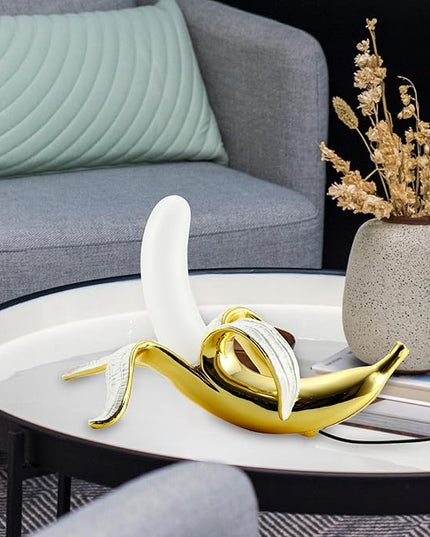 Modern Banana Table Lamp, Desk Lamp,Led Night Light Plating Resin Banana Lighting Fixture for Living Room, Bedroom,Home Office,Kids Room(Lying-Plated) - LeafyLoom