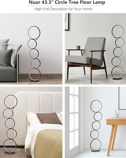 NUÜR 43.3" Modern Floor Lamp, LED Floor Lamp for Living Room, Dimmable, Circle Standing Lamp, Energy-Saving, Unique Lamp for Bedroom, Office, Home - LeafyLoom