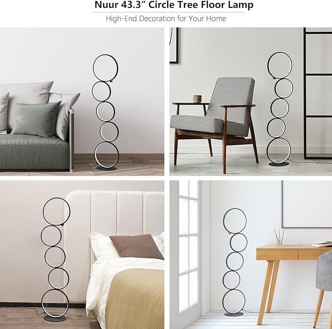 NUÜR 43.3" Modern Floor Lamp, LED Floor Lamp for Living Room, Dimmable, Circle Standing Lamp, Energy-Saving, Unique Lamp for Bedroom, Office, Home - LeafyLoom