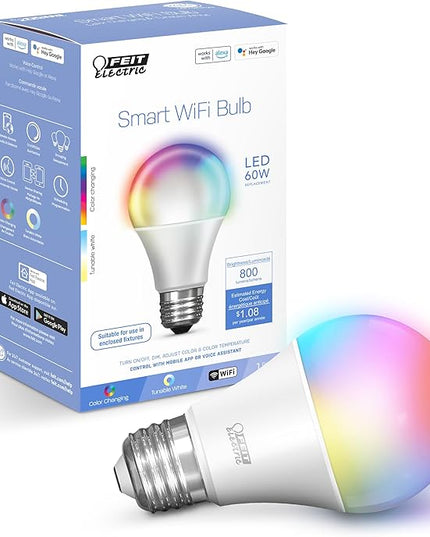 Feit Electric OM60/RGBW/CA/AG Smart WiFi Color Changing and Dimmable, Alexa or Google Assistant, No Hub Required A19 LED Light Bulb, 60W FeitElectricCompany