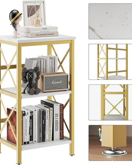 YMYNY 3 Tiers Bookcase, Industrial Metal Bookshelf with Side Fence, Storage Organizer for Living Room, Home Office, Bedroom, Display Racks, Sofa Side Table, 29.5 * 15.75 * 11.4", White UHST008W - LeafyLoom