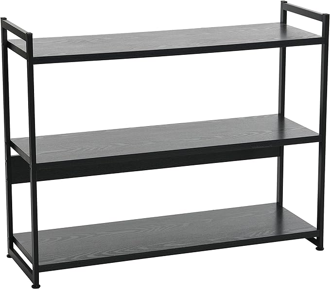 Household Essentials 3 Tier Wide Book Shelf, Medium, Black Oak Finish - LeafyLoom