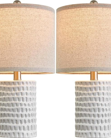 PORTRES 18.25" Modern Accent Ceramic Table Lamp Set of 2 for Bedroom White Desk Decor Bedside Lamps for Living Room Study Room Office Dorm Farmhouse Nightstand Lamp End Table Lamps - LeafyLoom