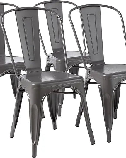 Amazon Basics Metal Dining Chairs, Dark Grey, 1 Count (Pack of 4) - LeafyLoom