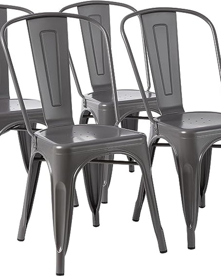 Amazon Basics Metal Dining Chairs, Dark Grey, 1 Count (Pack of 4) - LeafyLoom