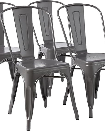 Amazon Basics Metal Dining Chairs, Dark Grey, 1 Count (Pack of 4) - LeafyLoom