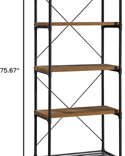 Sauder Iron City Tall Bookcase/book shelf, Checked Oak finish - LeafyLoom