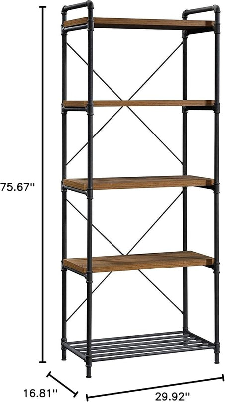 Sauder Iron City Tall Bookcase/book shelf, Checked Oak finish - LeafyLoom