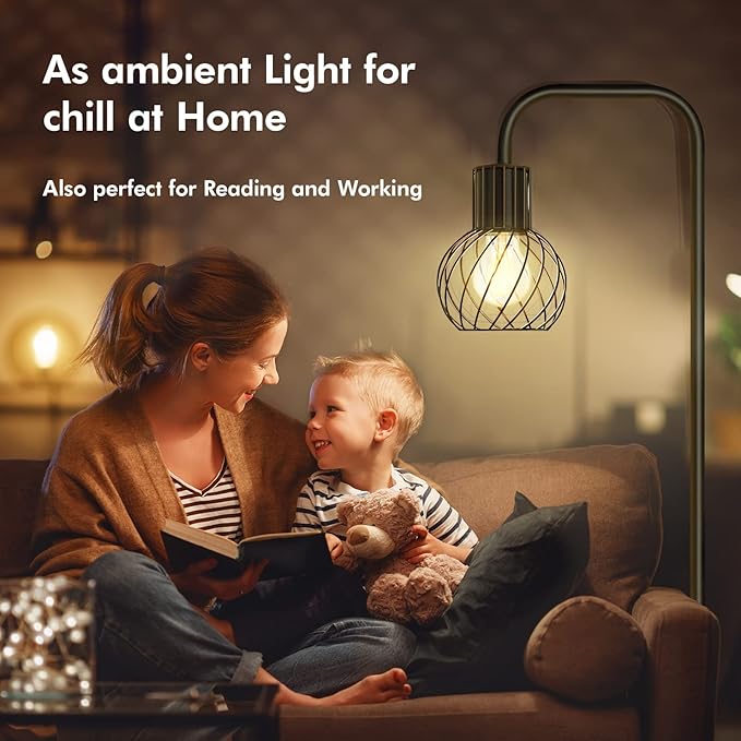 Floor Lamp, Industrial Floor Lamp for Living Room, Modern Standing Lamp with 6W LED Bulb, Foot Switch, Minimalist Pole Lamp Vintage Farmhouse Stand Up Lamps for Bedroom, Office, Book Nook,Black - LeafyLoom