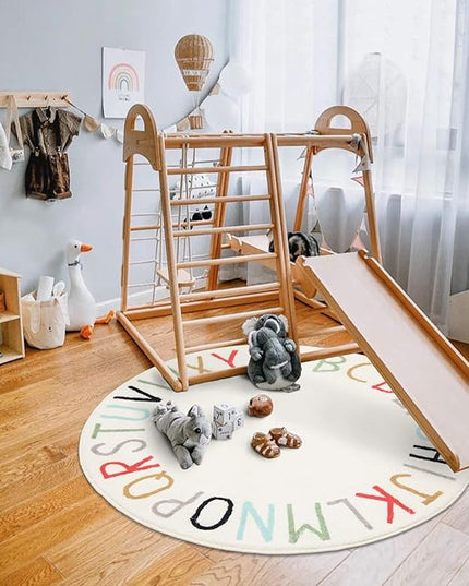Topotdor Rainbow Round Kids Play Rug Alphabet Nursery Area Rug Extra Large Soft Crawling Play Mat for Children Toddlers Bedroom (63 inch, Multi Color) - LeafyLoom