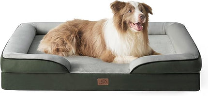 Bedsure Orthopedic Dog Bed for Large Dogs - Big Washable Dog Sofa Beds Large, Supportive Foam Pet Couch Bed with Removable Washable Cover, Waterproof Lining and Nonskid Bottom, Dark Green BEDSURE