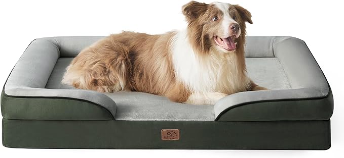 Bedsure Orthopedic Dog Bed for Large Dogs - Big Washable Dog Sofa Beds Large, Supportive Foam Pet Couch Bed with Removable Washable Cover, Waterproof Lining and Nonskid Bottom, Dark Green BEDSURE