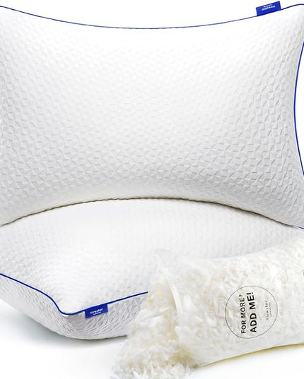 viewstar King Size Pillows Set of 2, Memory Foam Pillows Shredded 2 Pack, Firm King Pillows Adjustable for Side Back Stomach Sleepers, Bed Pillows for Sleeping with Washable Removable Cover 20"x 36" - LeafyLoom
