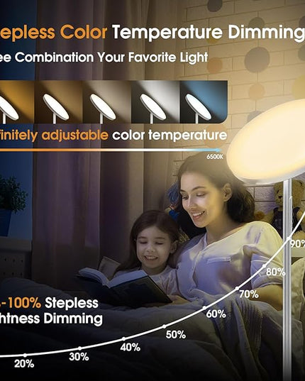 Floor Lamp, 36W/3600LM Super Bright Floor Lamp with Remote Control, Stepless Adjust Color Temperatures & Brightness, Torchiere Standing Lamp for Living Room Bedroom Office - LeafyLoom
