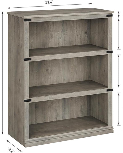 GAOMON 3 Tier Bookcase, Farmhouse Book shelf with Storage Open Display Bookshelves, 40" Low Book Case Wooden 3 Shelf Bookcase Home Decor Furniture for Home Office, Living Room, Bed Room - Grey - LeafyLoom