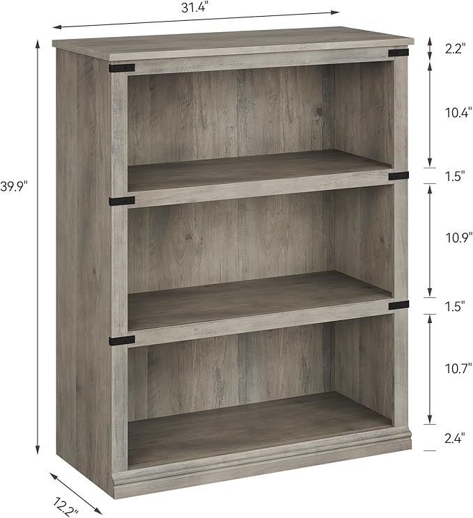GAOMON 3 Tier Bookcase, Farmhouse Book shelf with Storage Open Display Bookshelves, 40" Low Book Case Wooden 3 Shelf Bookcase Home Decor Furniture for Home Office, Living Room, Bed Room - Grey - LeafyLoom