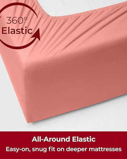Mellanni Extra Deep Twin Sheets - 3 PC Iconic Collection Bedding Sheets & Pillowcases - Hotel Luxury, Ultra Soft, Cooling Bed Sheets - Extra Deep Pocket up to 21 inch (Twin, Coral) - LeafyLoom